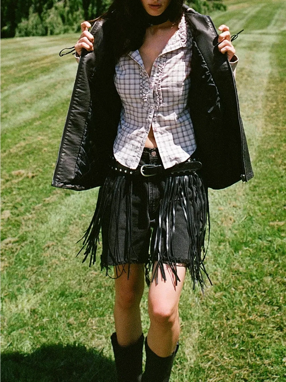 (SMALL) NWOT SILENCE & NOISE URBAN OUTFITTERS NOAH LEATHER FINGE SKIRT